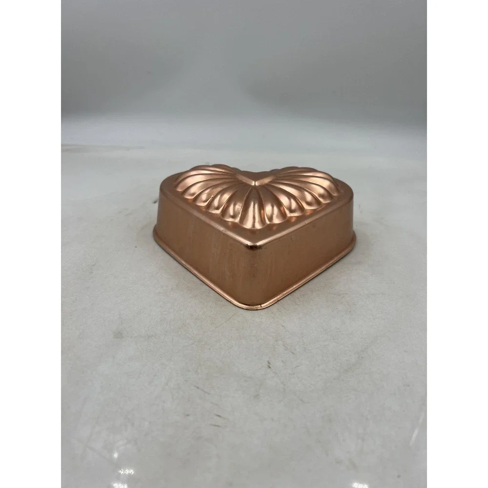 Vintage Copper Heart Shaped Fluted Cake Jello Mold Wall Decor Hanging Loop